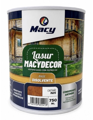 MACYDECOR LASUR AL DISOLVENTE MATE CASTAÑO 750 ml (Macy)