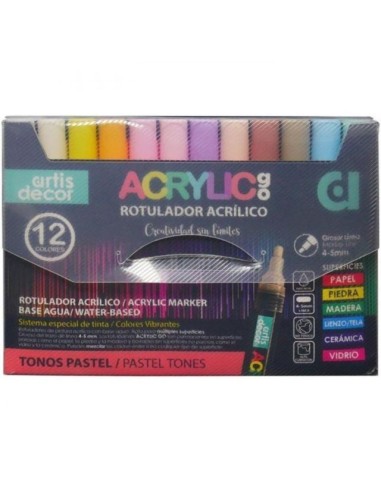 SET 12 ROTULADORES ACRYLIC GO TONOS PASTEL (4-5mm)