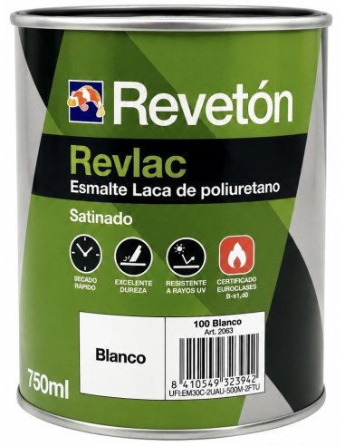 ESMALTE LACA DE POLIURETANO REVLAC BLANCO SATINADO 750ml (Revetón)