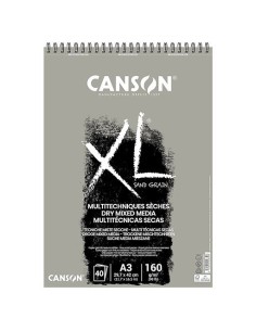 BLOC XL MULTITÉCNICAS SECAS A4 160grs  40hojas GRIS 21x29.7 cm CANSON