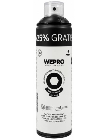 SPRAY WEPRO BASE DISOLVENTE RAL 9005 MATE NEGRO COSMOS + 25% GRATIS 400ml