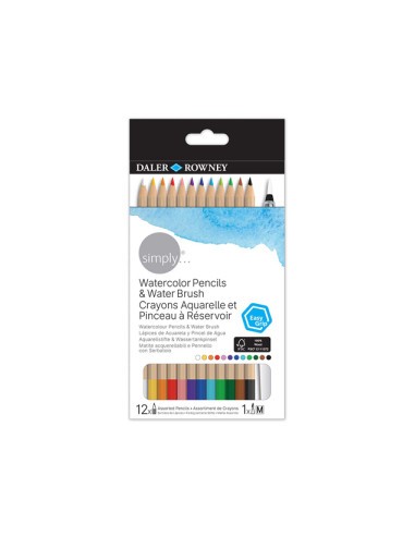 12 LÁPICES DE ACUARELABLES Y PINCEL DE AGUA DALER ROWNEY
