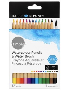 12 LÁPICES DE ACUARELABLES Y PINCEL DE AGUA DALER ROWNEY