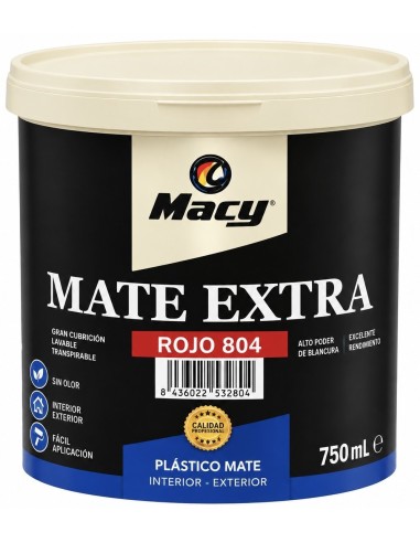 PINTURA PLÁSTICA MATE EXTRA 804 ROJO 750ml (Macy)