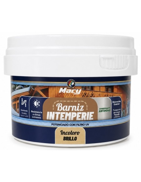BARNIZ INTEMPERIE AL AGUA INCOLORO BRILLO 375ml (Macy)